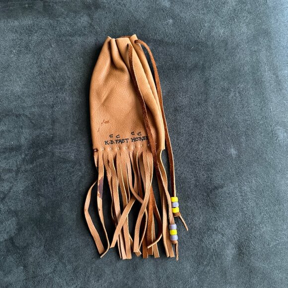 Leather Fringed Beaded Medicine Bag By K.D. Fast Horse - Picture 3 of 5
